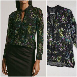 Atina Cristina Silk Blend Blouse Top Burnout Velvet Paisley Tunic Whimsigoth M